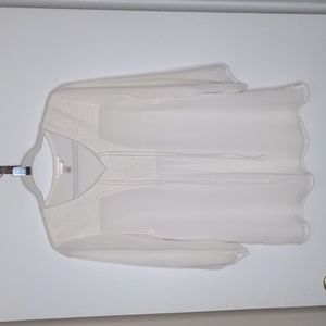 Hippie boho flowy chiffon embroidered off white blouse top size small